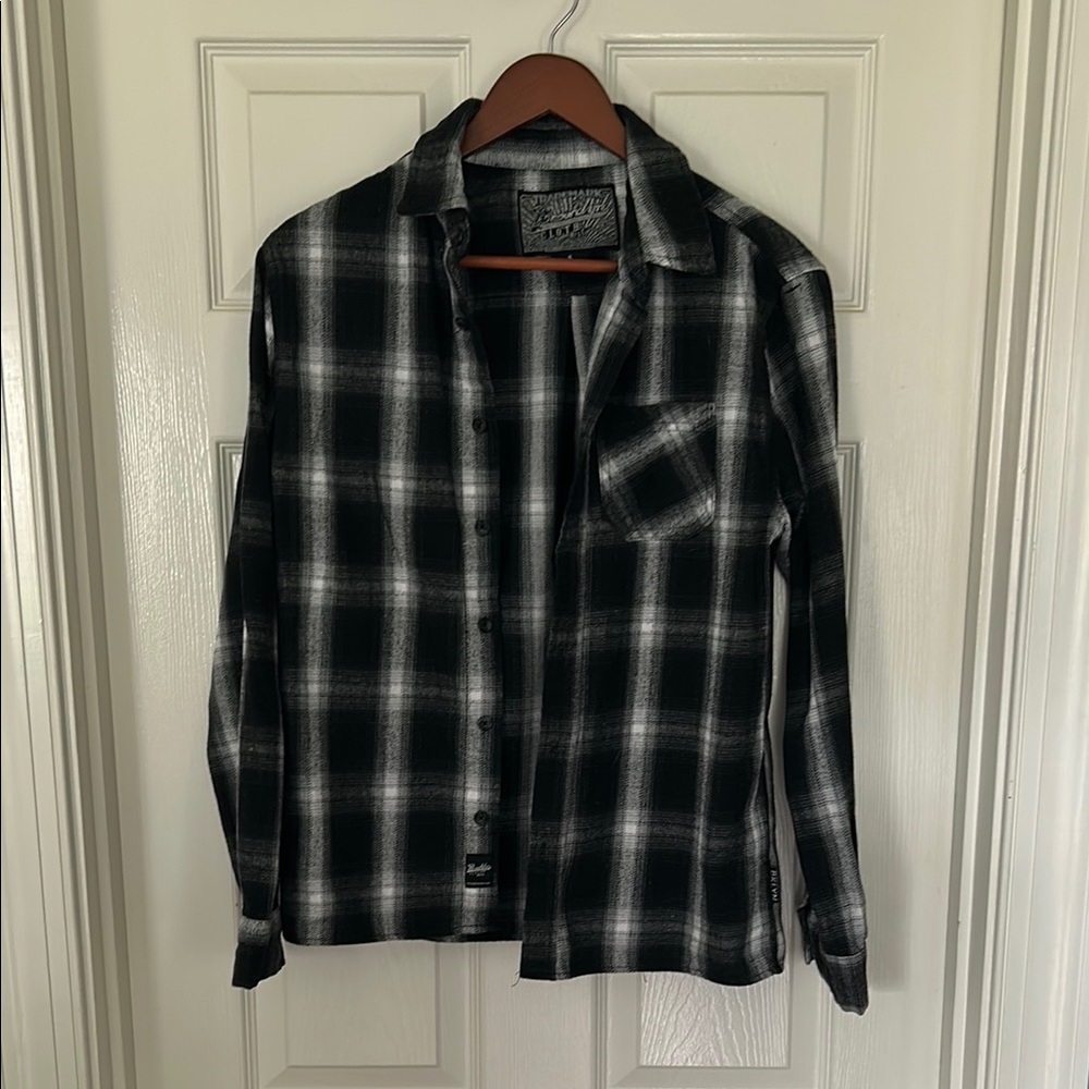 Brooklyn Cloth Men’s Black and White Plaid Button-Up Shirt Size S